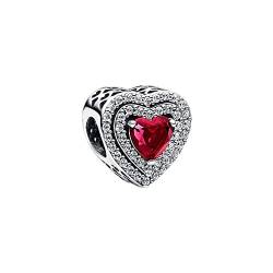 Wedanor Charme Rotes Zirkon Herz Charms-Anhänger 925 Sterling Silber Charm Bead Pendant für Europäische Armbänder und Halsketten von Wedanor