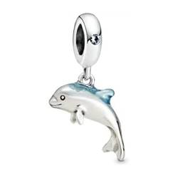 Wedanor Charme Schimmernder Delfin Dangle Charms-Anhänger 925 Sterling Silber Charm Bead Pendant für Europäische Armbänder und Halsketten von Wedanor