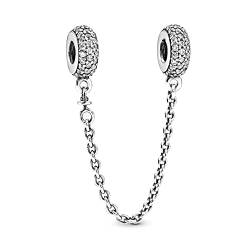 Wedanor Charme Sicherheitskette Charms-Anhänger 925 Sterling Silber Charm Bead Pendant für Europäische Armbänder und Halsketten von Wedanor