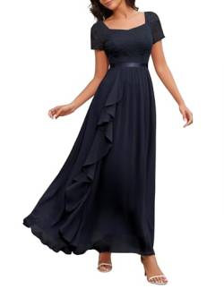 Wedtrend Cocktailkleid Abschlusskleider Elegante Kleider Damen Abendkleid mit Ärmeln Split Kleid mit Rüschen RWT0301 Navy L von Wedtrend