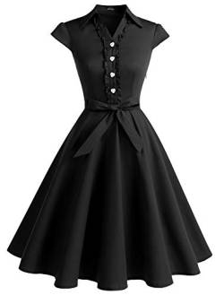 Wedtrend Damen 50er Retro Herzform Knopf Rockabilly Kleid Kurzer Ärmel A-Linie Kleider WTP10007 Black M von Wedtrend