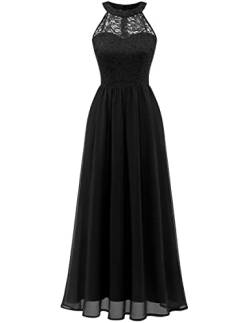 Wedtrend Damen Chiffon Spitzenkleid Brautjungfernkleid Ballkleid Neckholder Lang Festkleider für Damen Hochzeit Elfenbein WT0201 Black 3XL von Wedtrend