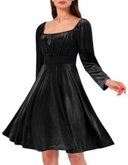 Wedtrend Winterkleid Damen Samt Kleid Festlich Kleid Langarm Cocktailkleid Abendkleider Elegant für Hochzeit Retro Party Kleid WTSR004BlackL von Wedtrend