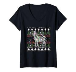 Damen Weihnachten Zebra Ugly Christmas Sweater Xmas Santa Claus T-Shirt mit V-Ausschnitt von Weihnachten Geschenk Herren Damen Christmas Xmas