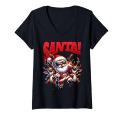 Damen Santa Claus is dancing on xmas Christmas funny men women T-Shirt mit V-Ausschnitt von Weihnachten lustiges Geschenk mit Spruch