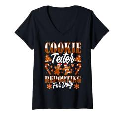 Damen Weihnachten COOKIE TESTER REPORTING FOR DUTY Kinder T-Shirt mit V-Ausschnitt von Weihnachts Geschenke Kinder Weihnachten Kostüm