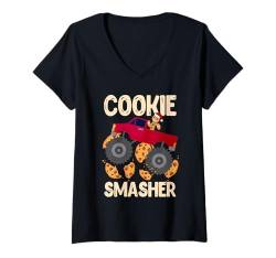 Damen Weihnachten Kinder COOKIE SMASHER Lustiges Kids Kostüm T-Shirt mit V-Ausschnitt von Weihnachts Geschenke Kinder Weihnachten Kostüm