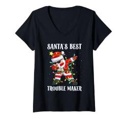 Damen Weihnachten Kinder SANTA'S BEST TROUBLE MAKER Lustiges T-Shirt mit V-Ausschnitt von Weihnachts Geschenke Kinder Weihnachten Kostüm