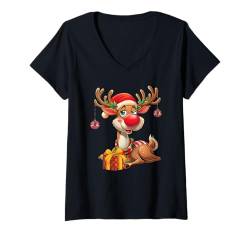 Damen Weihnachtsshirt Herren Geschenk Geschenkidee Damen Rentier T-Shirt mit V-Ausschnitt von Weihnachtsgeschenke Geschenk Santa Xmas Elch