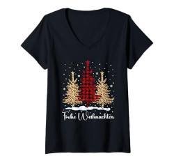 Damen Weihnachtsoutfit Leopard Print Rot Kariert Weihnachtsbaum T-Shirt mit V-Ausschnitt von Weihnachtsgeschenke & Weihnachtspullover