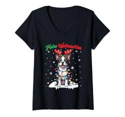 Damen Weihnachtsoutfit Weihnachtspullover Boston Terrier Hund T-Shirt mit V-Ausschnitt von Weihnachtsgeschenke & Weihnachtspullover