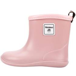 Weishuo Gummistiefel Kinder Wasserdichte Stiefel Regenschuhe für Kleinkinder Jungen Mädchen 1-8 Jahre, Herstellergröße 17, EU-Größe 27, Rosa von Weishuo