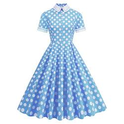 Wellwits Damen Stickerei Kragen Polka Dots 1950er Vintage Cocktail Kleid, hellblau, 40-42 von Wellwits