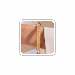 Wendalern Goldfarbener klobiger Armreif dehnbares Schlangenketten-Armband breiter flexibler Armreif Vintage-Streifen veganer Armreif Gliederkette Armband Schmuck für Frauen und Mädchen von Wendalern