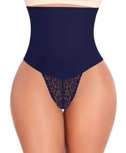 Werkiss Shapewear Damen Bauchweg Unterhose Spitze String Tanga Slip Miederhose Miederslip Figurformende Shaping Unterwäsche Miederpants Unterbauch Kontrolle Body Shaper(#3 Königsblau-hohe Taille, XL) von Werkiss