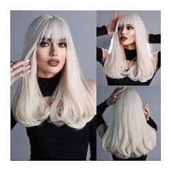 Perücken Echthaar Perücke mit Pony for Frauen, Kunsthaar, gewellte Perücken, 45,7 cm, Perücke for tägliches Cosplay und Party Perücken für Damen(Platinum Blonde) von Wfxjyg2223