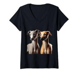 Damen Englisches Whippet-Shirt, Miniatur, Whippet, Mutter, Vater, Hund T-Shirt mit V-Ausschnitt von Whippet Gifts and Doggie Shirts