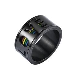 Whoiy Ring Verlobungsring Männer 11MM mit Personalisiert Gravur, Schwarz Ringe Love Regenbogen Edelstahl Eheringe Modeschmuck Spinner für Ihn Größe 57 (18.1) von Whoiy