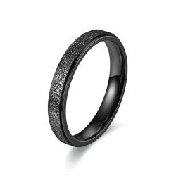 Whoiy Sandstrahl Glitzer Ringe Frauen Schwarz 4MM, Eheringe Partnerringe Matt Edelstahl Ring Hochzeit mit Personalisiert Gravur für Sie Größe 65 (20.7) von Whoiy