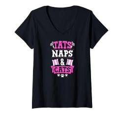 Damen Tats Nickerchen und Katzen Katzen und Tattoos T-Shirt mit V-Ausschnitt von Wholesome Napping Essentials For Nap Time