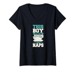 Damen This Boy Runs On Jesus And Nickerchen T-Shirt mit V-Ausschnitt von Wholesome Napping Essentials For Nap Time