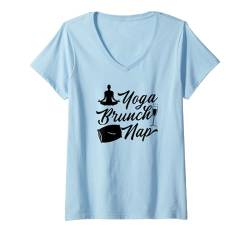 Damen Yoga-Brunch, Nickerchen, perfekter Tag, Yogi T-Shirt mit V-Ausschnitt von Wholesome Napping Essentials For Nap Time