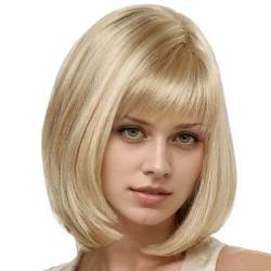 Perücke für Frauen, kurze blonde Perücke, 14 '' Hochtemperaturdraht kurz blonde Perücke mit Pony verstellbaren, atmungsaktiven blonden Perücke mit realistischer Kopfhaut für Halloween, Partys, Hochze von Whyzsjnclg