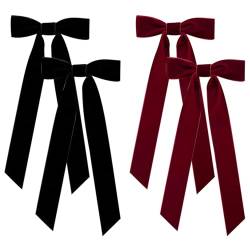 Velvet Bogen Haarclip 4pcs Rot und Schwarzes Haar Bogen Vintage Satin Bowknot Haarnadeln mit langer Band Bug Haar Barrettes Haarzubehör für Frauen Girls Geschenke, Haarbogen von Whyzsjnclg