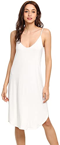 WiWi Slip-Kleid für Damen, Übergröße, Nachthemd, Spaghettiträger-Kleider, Viskose aus Bambus, S-4X, A-pure white, Small von WiWi