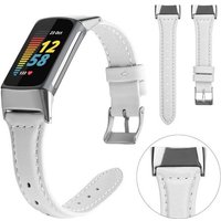 Wigento Smartwatch-Armband Für Fitbit Charge 6 / 5 Leder Watch Armband Frauen Größe S Weiß von Wigento