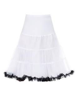 Wikoan 50er Petticoat Vintage Retro Reifrock Petticoat Unterrock für Hochzeit Braut Petticoat Rockabilly Kleid Weiß mit Schwarzer Rüsche XXL von Wikoan