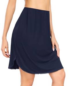 Wikoan Unterrock Damen Kurz Halbrock Weich Unterröcke Elegantes Spitze Petticoat Unsichtbar Kleid Underskirt Marineblau S von Wikoan