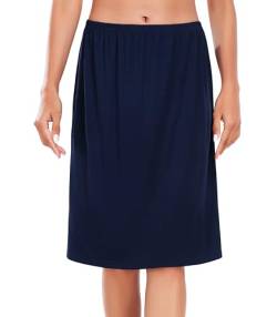 Wikoan Unterrock Kurz Petticoat Knielang Halbrock für Damen Elastische Taille Unsichtbar Unterkleid Unterröcke Underskirt Marineblau M von Wikoan