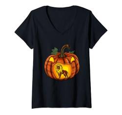 Damen Lion Inside Carved Pumpkin Halloween Kids Funny Party T-Shirt mit V-Ausschnitt von Wild Animal Halloween Costume