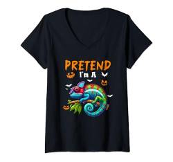 Damen Pretend I'm A Chameleon Halloween Costume Animal Lover Kids T-Shirt mit V-Ausschnitt von Wild Animal Halloween Costume