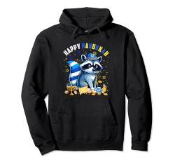 Happy Chanukkah Waschbär Kostüm jüdische Symbole Menora Liebhaber Pullover Hoodie von Wild Animal Hanukkah Costume