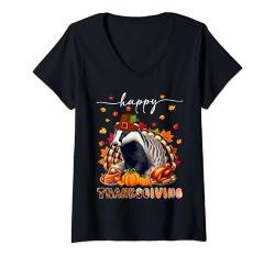 Damen Happy Thanksgiving Dachs Kostüm Truthahn Herbst Blätter Essen T-Shirt mit V-Ausschnitt von Wild Animal Thanksgiving Costume