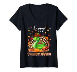 Damen Happy Thanksgiving Schlangenkostüm Truthahn Herbst Blätter Essen T-Shirt mit V-Ausschnitt von Wild Animal Thanksgiving Costume