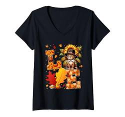 Damen LOVE Thanksgiving Gepard Kostüm Herbst Blätter Sonnenblume T-Shirt mit V-Ausschnitt von Wild Animal Thanksgiving Costume