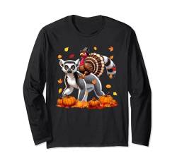 Truthahn Reiten Lemur Thanksgiving Herbst Blätter Kürbisse Langarmshirt von Wild Animal Thanksgiving Costume