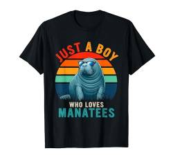 Vintage Retro A Boy Loves Manatees Animal Sunglasses Lover T-Shirt von Wild Animal Vacations Costume