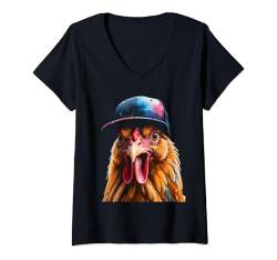 Damen Huhn Snapback Cap Henne Bunt Lustig Tier Design Print T-Shirt mit V-Ausschnitt von Wild Life Merch