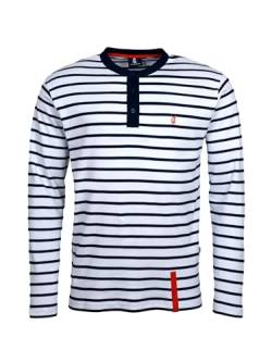 Wind Herren Langarm Polo-Shirt, Piqué, Polo-Hemd, mit Knopfleiste, 100% Baumwolle gestreift, maritim, luftig weiß-Navy 4XL von Wind