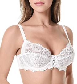 Wingslove Damen BH aus floraler Spitze Lace BH Bügel BH Ungepolstert Soft Cup Vollschalen(Weiß 42DD) von Wingslove