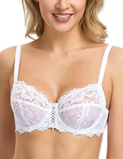 Wingslove Damen BH mit Bügel Vollschalen Floraler Spitze BH ohne Polster Soft Cup(Weiß 34DD/75E) von Wingslove