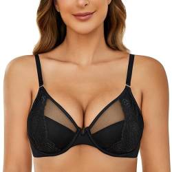 Wingslove Damen Push up BH mit Bügel Halbschalen Spitzen Gepolstert BH Lace Bra für Kleine Brüste (Schwarz, 70B) von Wingslove