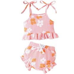 Winmany Baby Mädchen Sommerkleidung Neugeborenes Gänseblümchen ärmelloses Riemen Shirt Shorts Set für 0-18 Monate (2, Gelbe Blüten, 0-3M) von Winmany