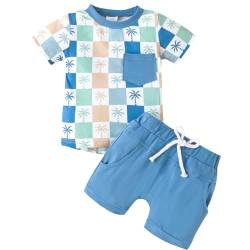 Winmany Kleiner Junge Sommerkleidung Kleinkind Jungen Baumwolle Oberteil Shirt Kurzes Set Baby Casual Strand Outfits 0-3T (2, Baum, 0-6M) von Winmany