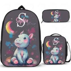 Interessante Schultasche, personalisierbar, für Mädchen, Grundschüler, Tagesrucksack, leicht, mit Lunchbox, Federmäppchen, 3 Stück von Wintarn