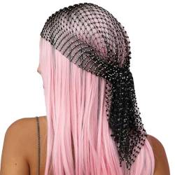 Wisafory Damen Strass Kopftuch Netz Stirnband Glitzer Hip Hop Turban Cap Elastisch Fischnetz Hijab Tiaras Kopftücher Haarbänder Hair Wraps Bandana Kopfschmuck für Frauen Mädchen Schwarz von Wisafory